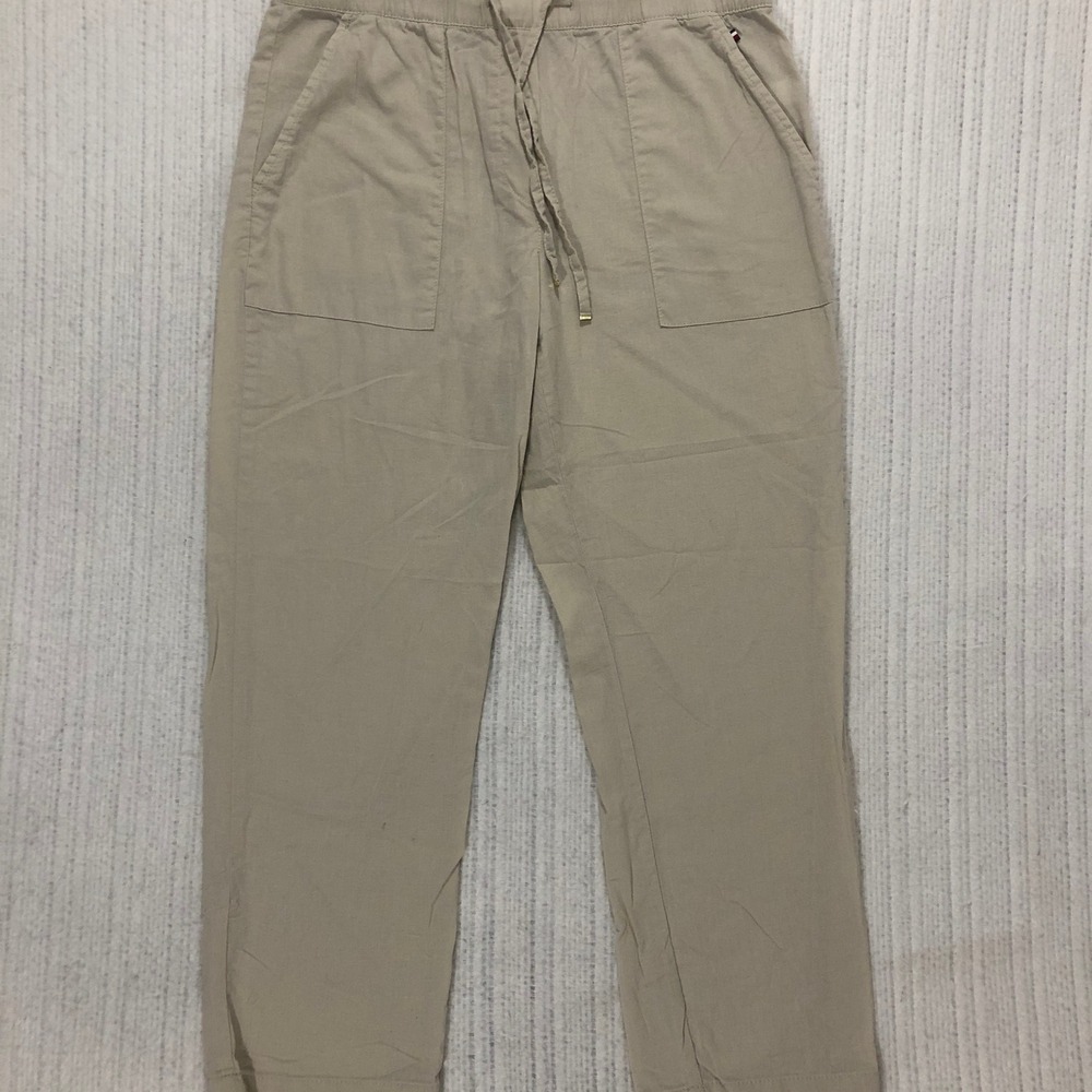 Tommy Hilfiger Womens Khaki Tan Cotton Linen Drawstring Pants Size S Small